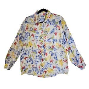Haris Cotton Greece Made SzM. Linen. Quiet Luxury buttondown shirts. Floral.